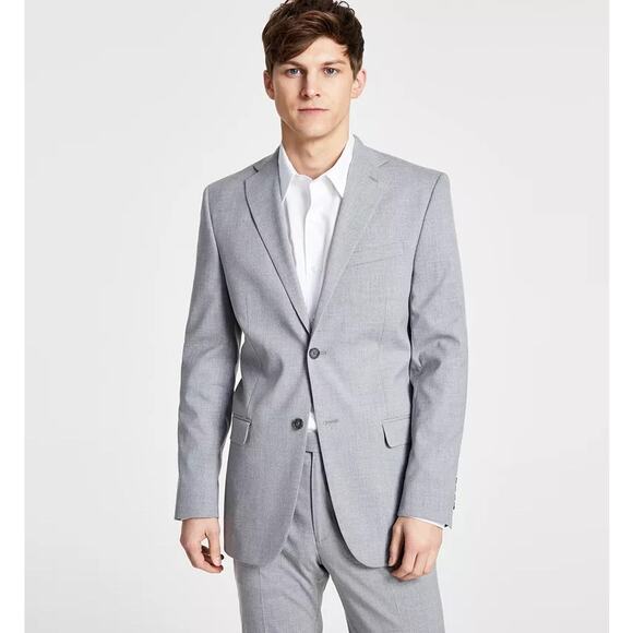 DKNY Men's Light Grey Stretch Single Breast Modern-Fit Suit Jacket Size 42L - Picture 1 of 6